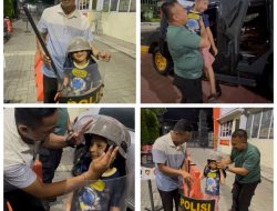 Bocah 6 Tahun Bernazar Ingin Pegang Tameng usai ujian, Polres Gresik Wujudkan dengan Pelukan Humanis