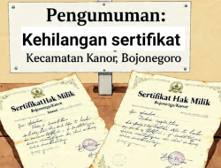 ​Keluarga di Bojonegoro Umumkan Hilangnya 2 Sertifikat Hak Milik Milik H. Mashari, Lokasi di Kanor.